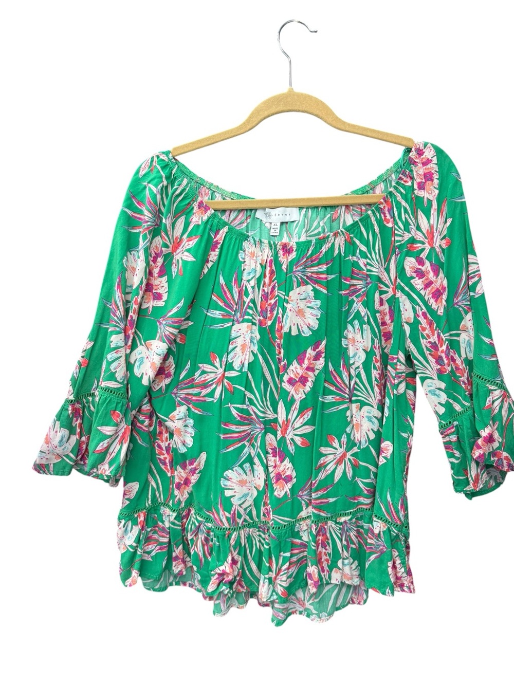 Green Floral Off-Shoulder Peasant Tunic
